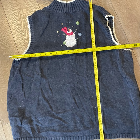 CJ Banks Snowman Christmas Zip Vest Sweater, Navy  -2X - Picture 7 of 10